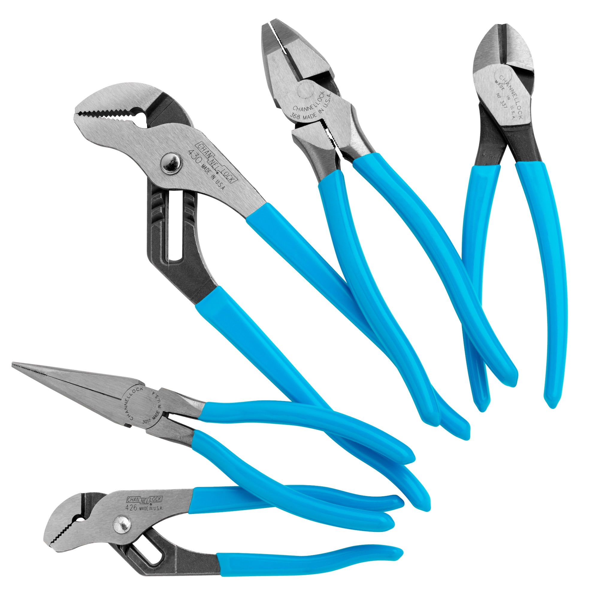CHANNELLOCK Pliers Set, Includes Tongue & Groove, Linemen's, Long Nose and Cutting Pliers, Made in USA, 5-tool set (GS-50)