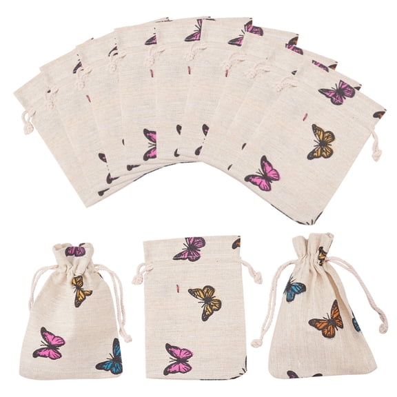 5pc Polycotton Pouches Drawstring Bags with Printed Butterfly Wheat(Polyester Cotton) Packing 14x10cm