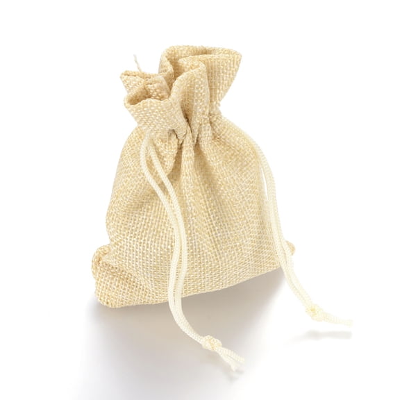 5pc Polyester Imitation Burlap Packing Pouches Drawstring Bags Lemon Chiffon 23x17cm