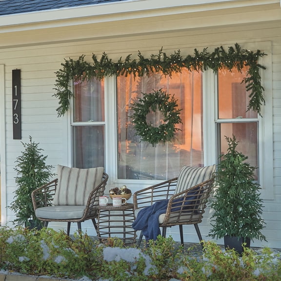5pc. Pre-Lit Norfolk Pine Potted Artificial Christmas Trees, Garlands & Wreath, Warm White Mini LED Lights by Ashland