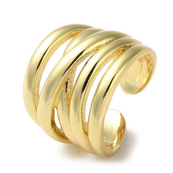 5pc Rack Plating Brass Criss Cross Open Cuff Rings Cadmium Free & Lead Free Real 18K Gold Plated Inner Diameter: 17.6mm