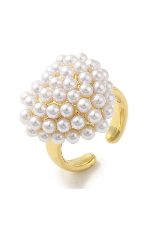 5pc Rack Plating Brass Micro Pave Pearl Rings Lead Free & Cadmium Free Long-Lasting Plated Heart Adjustable