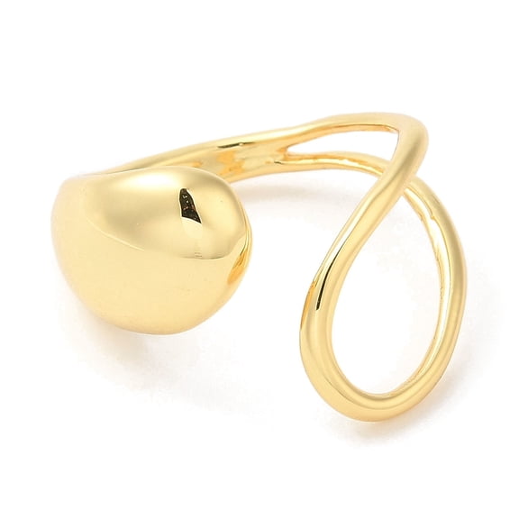 5pc Rack Plating Brass Teardrop Open Cuff Ring for Women Lead Free & Cadmium Free Real 18K Gold Plated US Size 8 3/4(18.7mm)