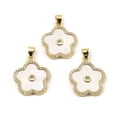 thumbnail image 1 of 5pc Rack Plating Real 18K Gold Plated Brass Pendants with Cubic Zirconia and Shell Long-Lasting Plated Lead Free & Cadmium Free Flower Seashell Color 21x18x2.5mm Hole: 5x3.5mm, 1 of 2