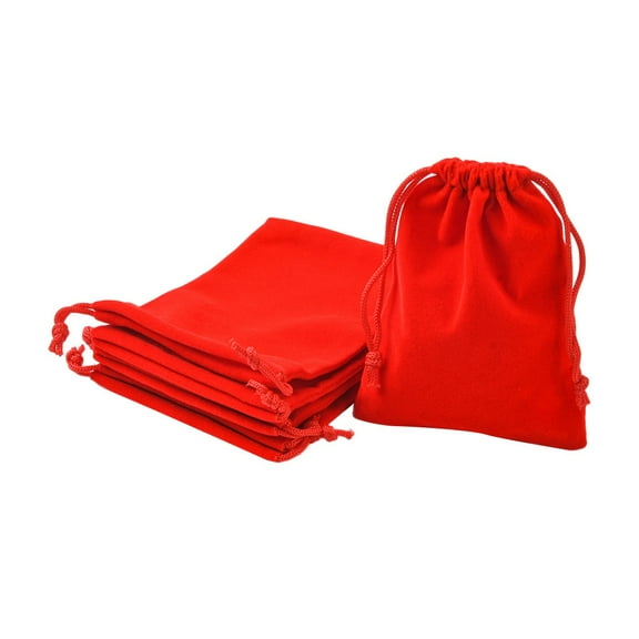 5pc Rectangle Velvet Packing Pouches Drawstring Bags for Gift Wrapping Red
