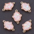 thumbnail image 1 of 5pc Resin Links connectors with Brass Findings Hamsa Hand/Hand of Fatima/Hand of Miriam Golden Pink 20x13x4mm Hole: 1~1.4mm, 1 of 2