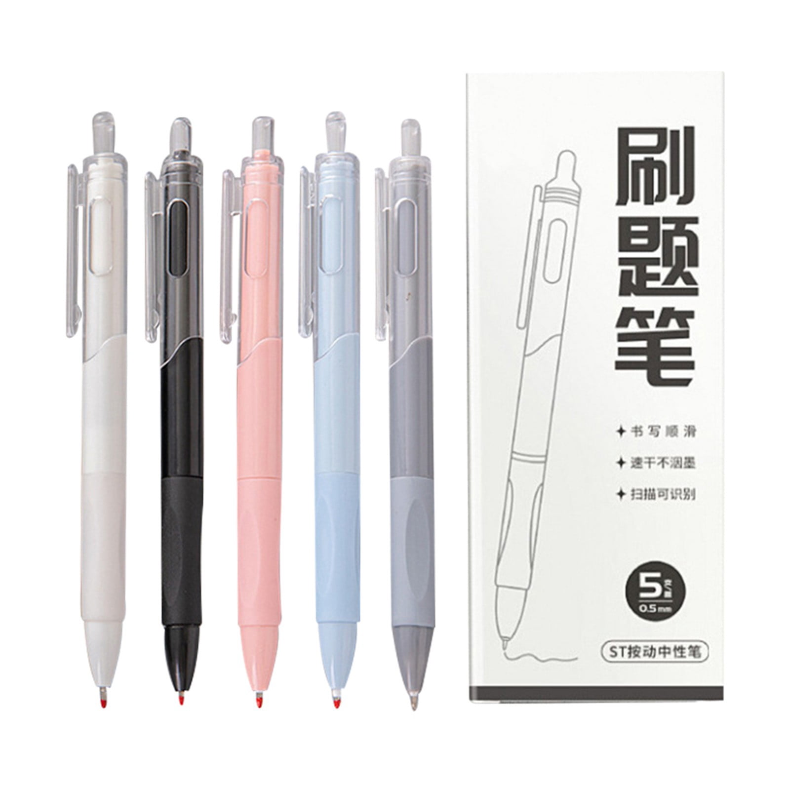 5pc Retractable Gel Pens,Black Ink 0.5mm Fine Point Tip Pen,Comfort ...