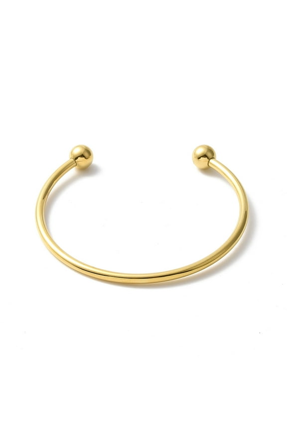 5pc Screw End Ball 304 Stainless Steel Wire Open Cuff Bangle Torque Bangle for Women Golden Inner Diameter: 2-3/8 inch(6cm)