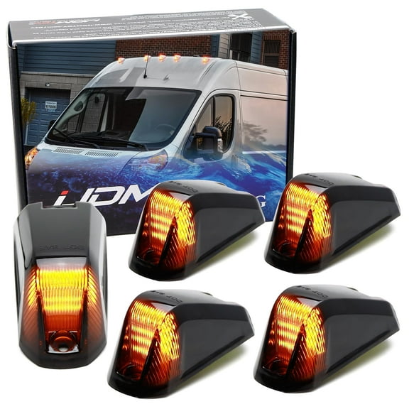 5-Piece Black-Out Smoked Lens Full LED Amber Yellow Exterior Decorative Lights Fits 2014-2023 Dodge RAM ProMaster 1500 2500 3500 Cab Roof