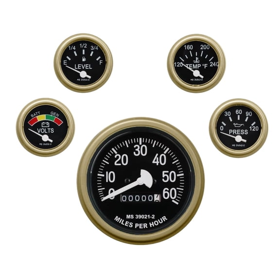 5pc Set of Gauges for Military Humvee Dash Instrument Panel, Speedometer, Fuel, Water, Pressure, Battery Voltage Gauge- Tan