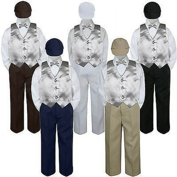 5pc Silver Vest Bow tie Hat Suit Set Baby Boy Toddler Kid Uniform S-7