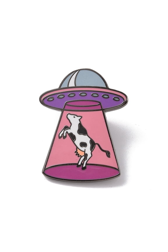 5pc Space Ship with Cow Alloy Enamel Pin Brooch for Backpack Clothes Pink 30x23.5x2mm