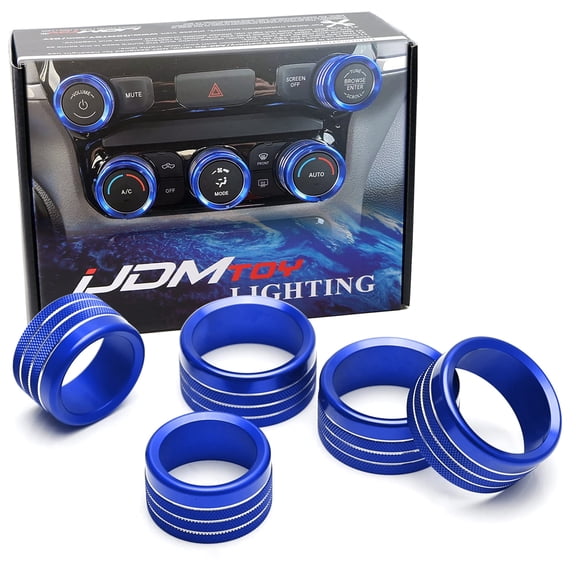 5pc Sports Blue Aluminum Air Conditioner Climate Control/Stereo Volume Tune Ring Covers For 2019-up Dodge RAM 1500 2500 3500