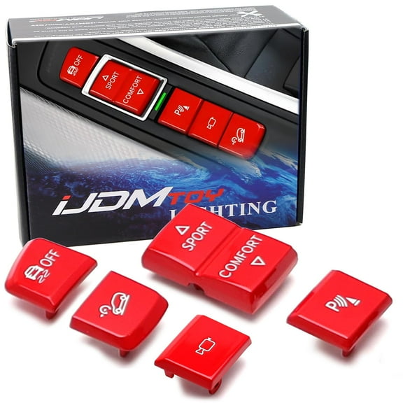 5pc Sports Red Center Console Traction Control, Drive Mode Selector, PDC, HDC, Camera Button Caps For BMW F15 X5 F16 X6