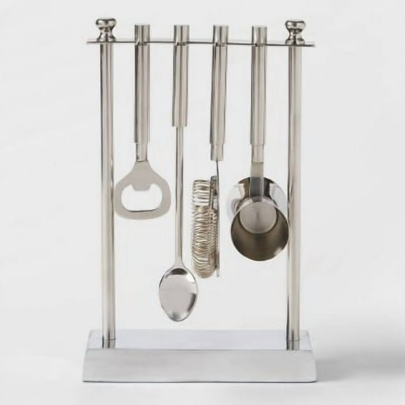 5pc Stainless Steel Bar Tool Set with Stand Silver - Barware Kit with Storage Case