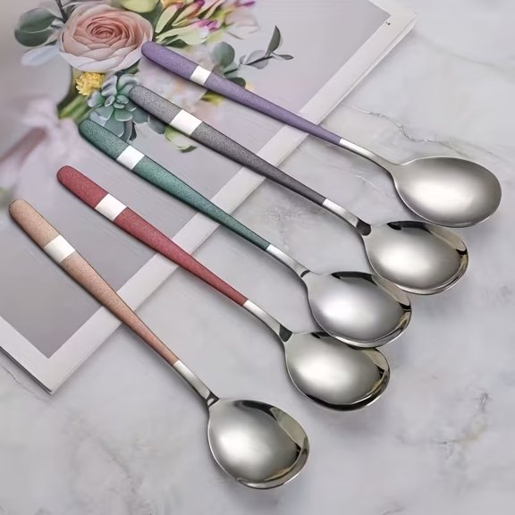 5pc Stainless Steel Long Handle Spoon Set - Rust-Proof Dinner Spoons for Family Gatherings, Restaurants, and Everyday Use