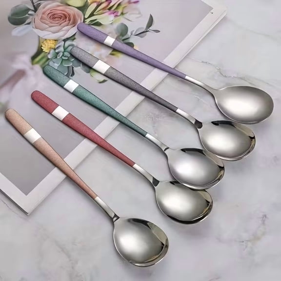 5pc Stainless Steel Long Handle Spoon Set - Rust-Proof Dinner Spoons for Family Gatherings, Restaurants, and Everyday Use