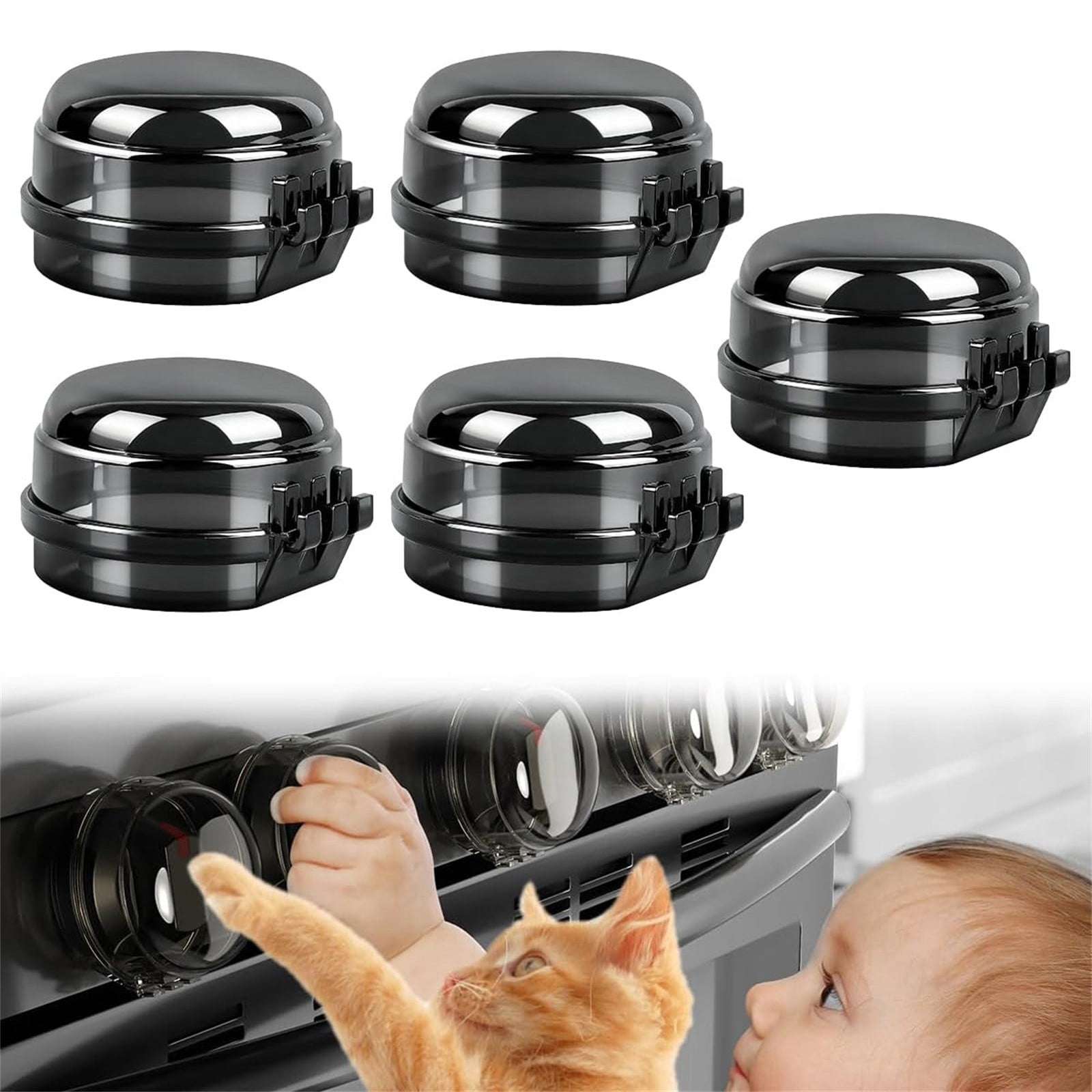 5pc Stove Knob Safety Covers,Universal Size Gas Stove Knob Covers,Compatible with Gas Range Oven Stove Part,Heat Resistant Oven Knob Locks for Safety Protection,Pet Protection,2.36''x1.57''