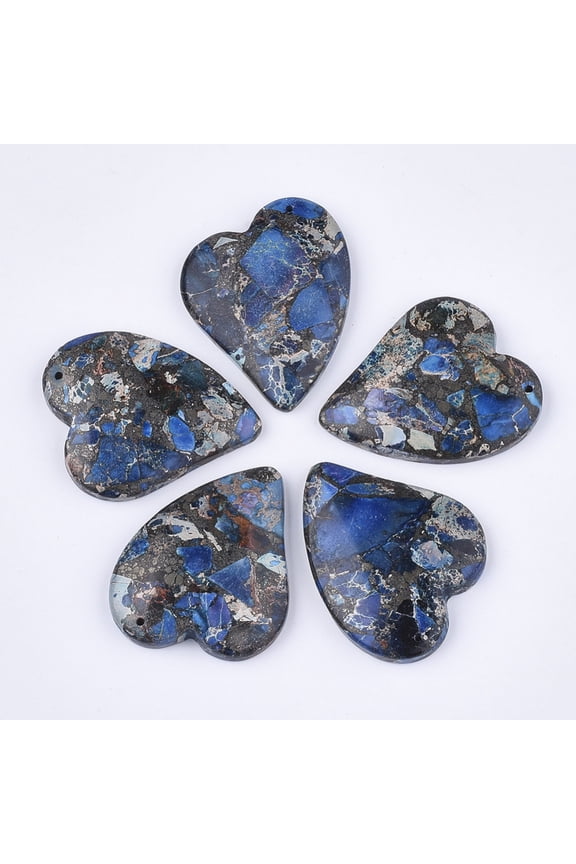 5pc Synthetic Gold Line Regalite/Imperial Jasper/Sea Sediment Jasper Pendants Dyed Heart Royal Blue 39.5x35x6.5mm Hole: 1.4mm