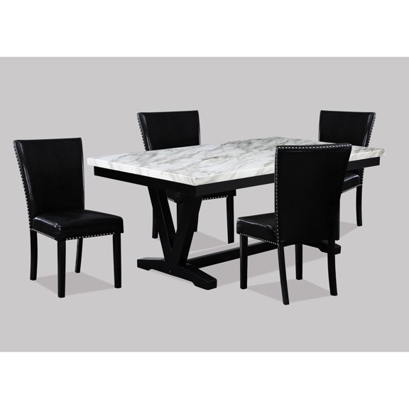 5pc Traditional Vintage Dining Set with Nailhead Chairs - Enhance Dining Room Decor