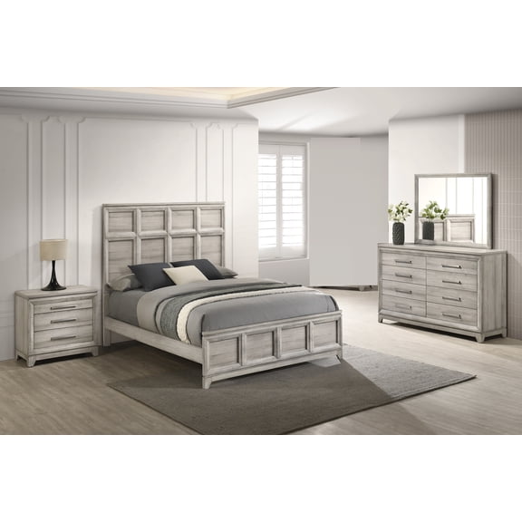 5pc Traditional Tall Headboard Gray Queen Bed Set Wooden Bedroom Furniture