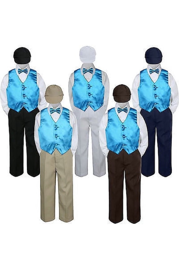 5pc Turquoise Spa Vest  Bow tie Hat Suit Set Baby Boy Toddler Kid Uniform S-7