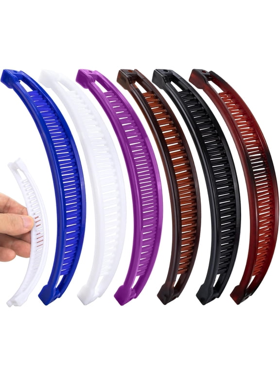 5pc Vintage 90s Banana Hair Clips, Large Non-Slip Double Comb Hair Claws for Thick & Fine Hair, 5 Colors