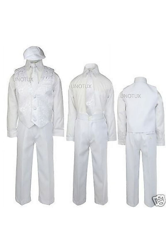 5pc White Boy Baby Infant Toddler Church Baptism Christening Vest Suit Outfits