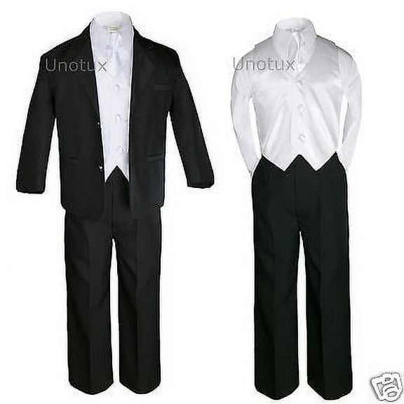 5pc White Vest Necktie Set Boys Baby Toddler Teen Formal Black Suits Tuxedo S-20