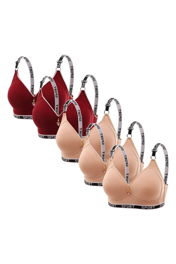 5pc Wireless Bras for Women Push up Thin Cup Supportive T-Shirt Bras with Printed Adjustable Strap Breathable Comfortable Sleeping Daily Bra Push up Bra No Underwire XXL