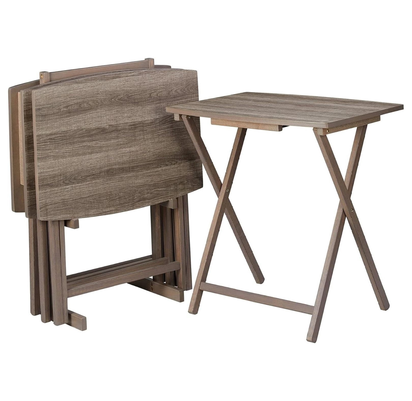 5pc XL Oversized Tray Table Set Rustic Grey Folding Side Tables with ...