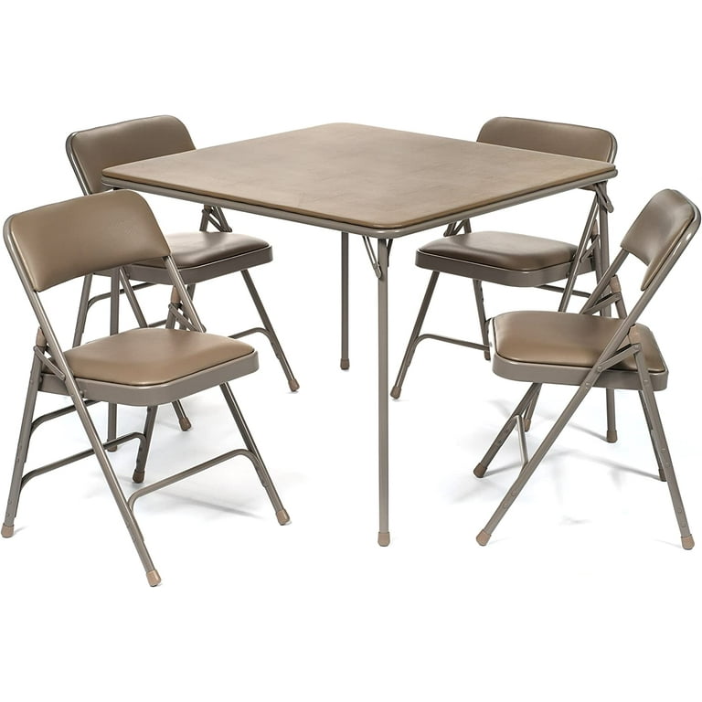5pc. XL Series 4 Foldable Square Room Card Table and Triple Braced Vinyl Padded Chair Set Commercial Quality Beige Walmart