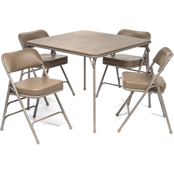 5pc. XL Series Folding Card Table and 2 in. Ultra Padded Chair Set, Commercial Quality, Beige