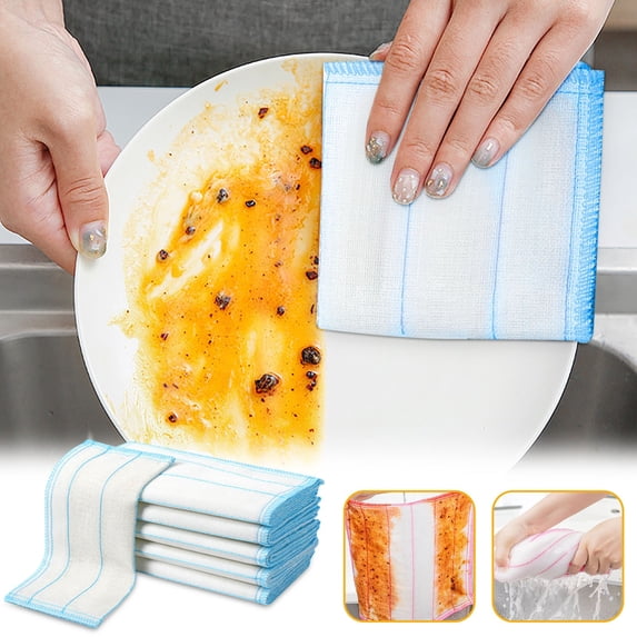 5pc Yarn Dishwashing Cloth, Kitchen Cleaning Towel, Modern Minimalist, Super Absorbent, Dish Soap Resistant, Eco-friendly Fabric, Thick Soft Texture, Bamboo Blend Material, Kitchen Sink Use