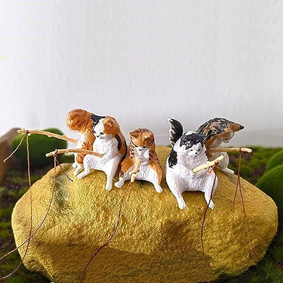 5pc Yellow Color Resin Cat Ornaments,Miniature Animal Model Creative Decoration,Aquarium Ornament,Cat Fishing Vivid Shape DIY Aquarium Fishing Ornament,Home Resin Small Gift Aquarium Decor