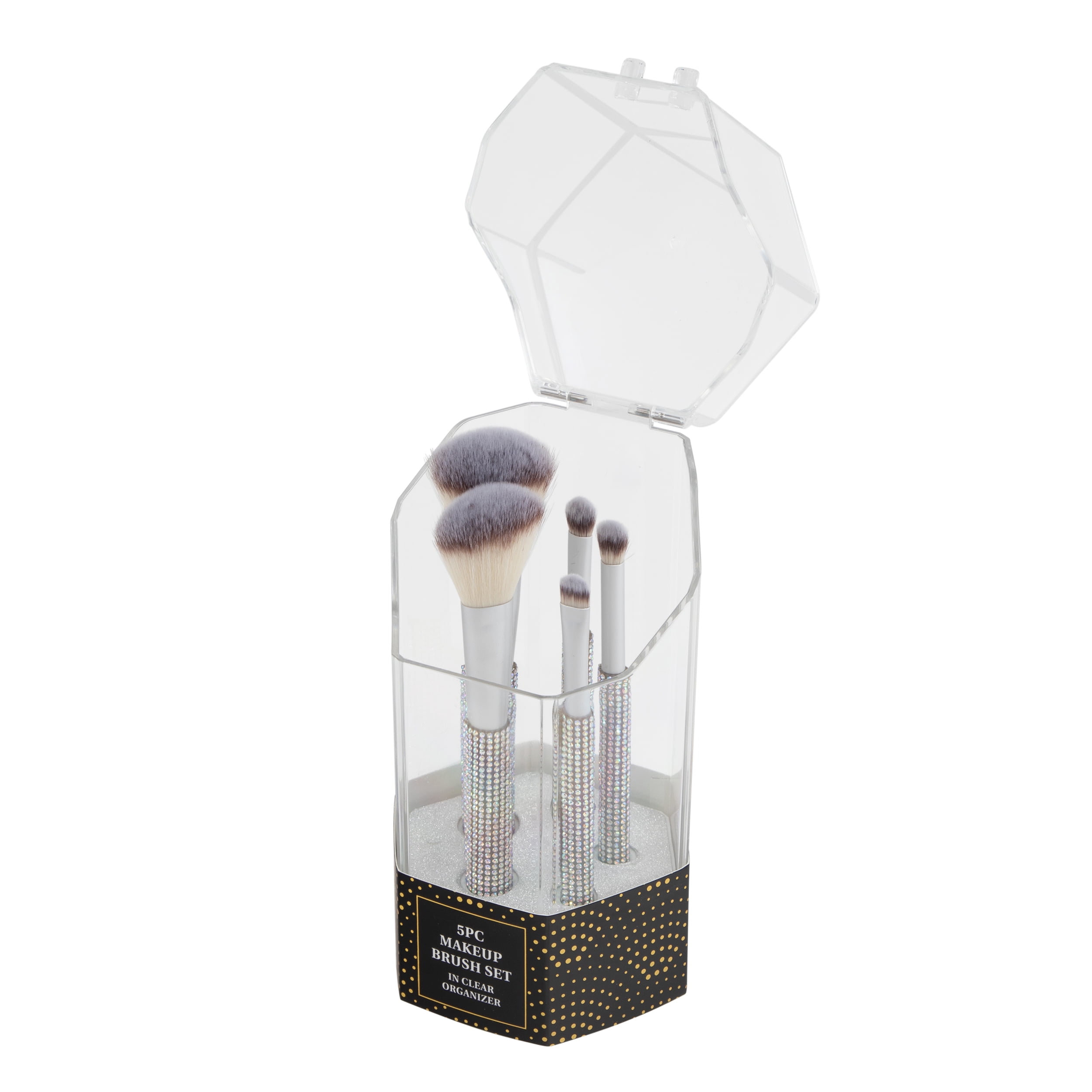 5pc Bling Brush Set with Polystyrene Holder. Face and Eye Brushes for Professional Look. Holds brushes  upright to keep them clean and tidy.