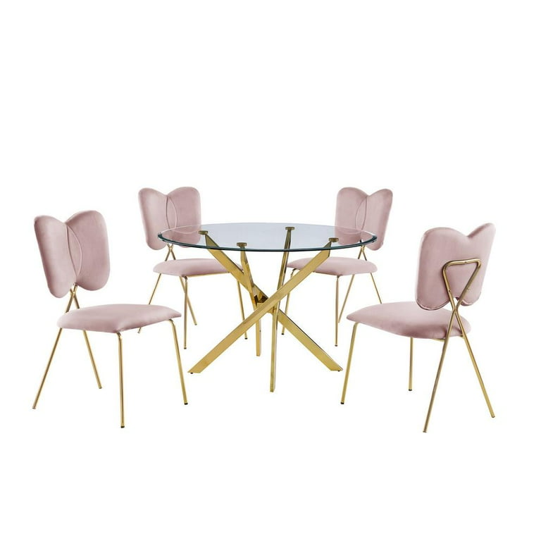 White dining table and best sale pink chairs