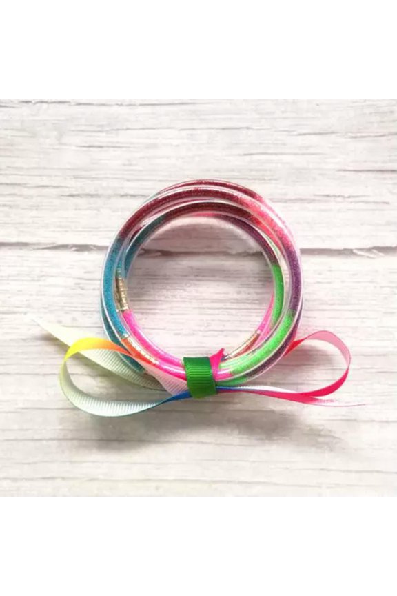 5pc/set Glitter Jelly Bangles Set Rainbow Glitter Tube Bracelets Hottest Bangle