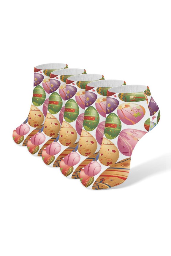 5pce Socks 3.77.9in Socks Mouth Is Not Tight Legs Not Easy To Slide Off Sweat Absorption Sweat Breathable Light Wear Resistance Colorful Easter Eggs Cartoon