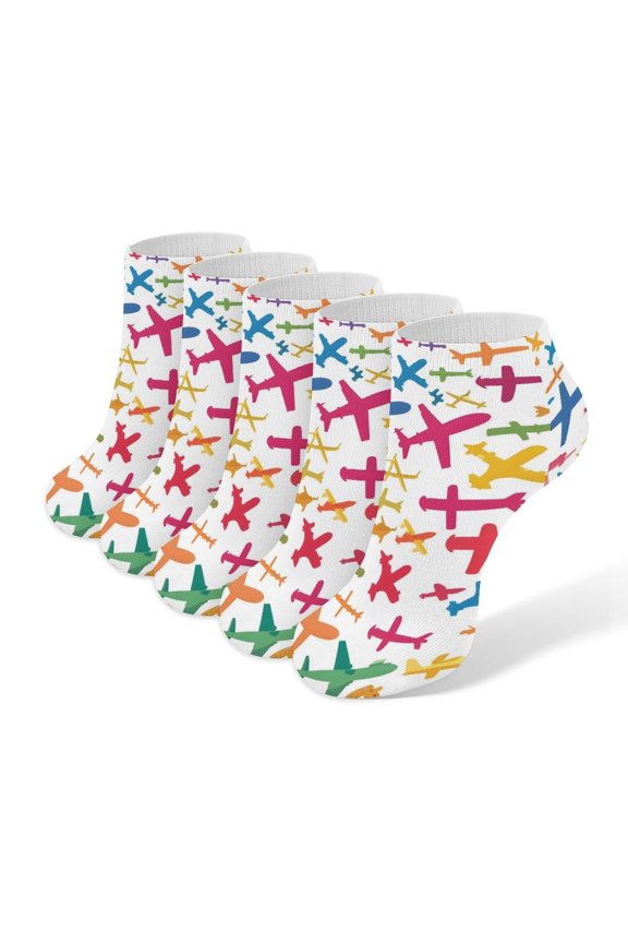 5pce Socks 3.77.9in Socks Mouth Is Not Tight Legs Not Easy To Slide Off Sweat Absorption Sweat Breathable Light Wear Resistance Various Cartoon-style Airplanes