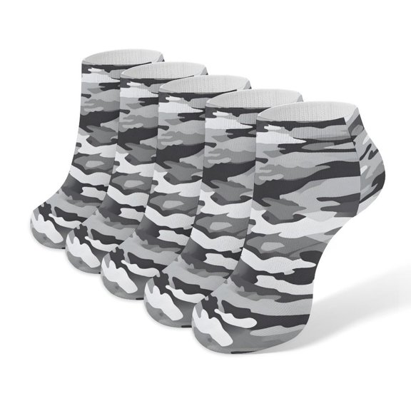 5pce Socks 3.77.9in Socks Mouth Is Not Tight Legs Not Easy To Slide Off Sweat Absorption Sweat Breathable Light Wear Resistance Vector Camouflage Pattern Gray_1