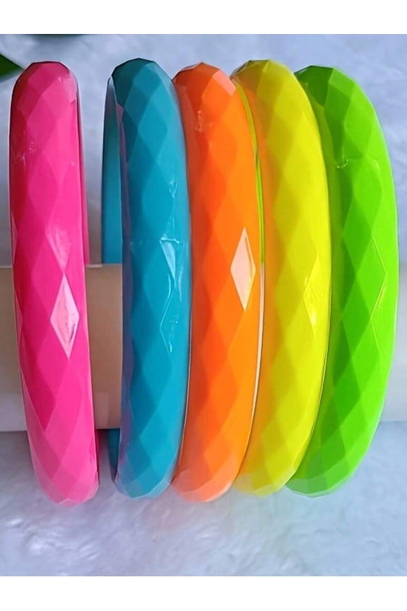 5pcs 0.5cm Round Fluorescent Faceted Candy Color Bangle Set