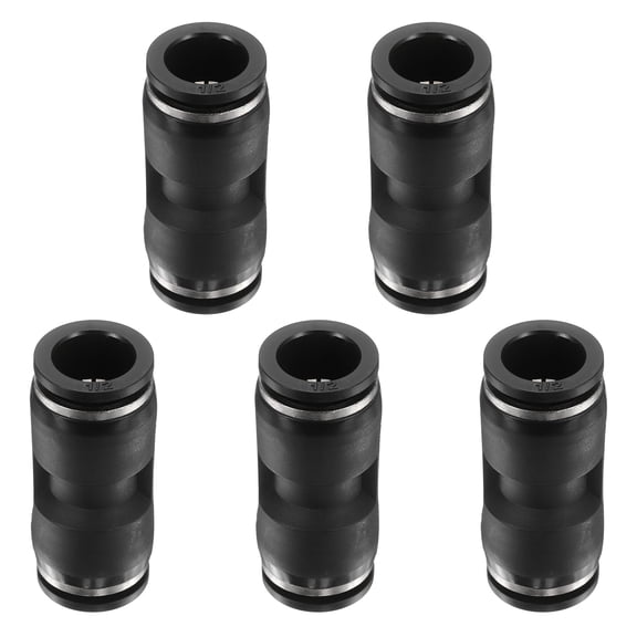 5pcs 1/2" x 1/2" Pneumatic Push to Connect Fittings Straight Union, Black