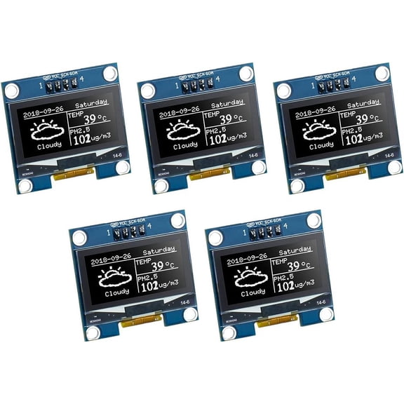 5pcs 1.3 Inch 2 Display Module 12864 Pixels 1106 Screen Module Compatible/Raspberry Pi (White)