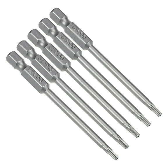 5pcs 1/4" Hex Shank T10 Magnetic Security Torx Screwdriver Bits 75mm Length