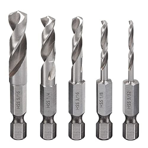 5pcs 1/4" Quick Change Hex Shank Metal Stubby Drill Bits Short Drill Bit Set HSS M2 for Right-Angle Drill Attachment and Used in Tight Spaces, 3/32, 1/8, 3/16, 1/4, 5/16-Inch$$Tools & Hardware Other
