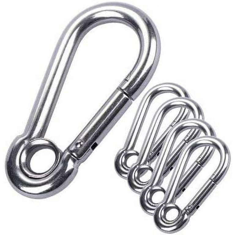 5pcs 1/4'' Stainless Steel Carabiner Clip Spring Snap Hook Link with  Eyelet, 250lb Load, 2-3/8 Inch Length 