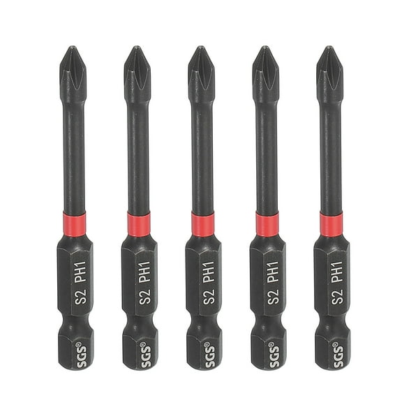 5pcs #1 Phillips Impact Screwdriver Bit PH1 1/4" Hex Shank 2.6" (65mm) Long Magnetic Cross Head Drill Bits S2 Steel Industrial Screw Driver for Impact Power Drivers, Black/Red