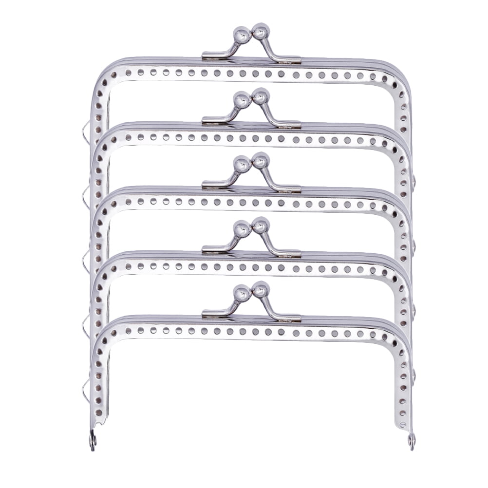 5pcs 10.5cm Square Surface Iron Purse Frame Decorative Silver Beads