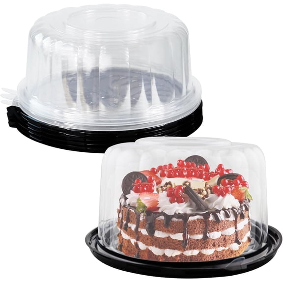 5pcs 10Inch Round Cake Pies Carriers Plastic Disposable Cake Containers with Dome Lids Clear Bundt Cake Boxes